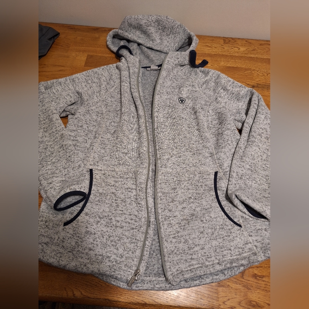 Ariat Heather Gray Zip Hoodie with Navy Trim
